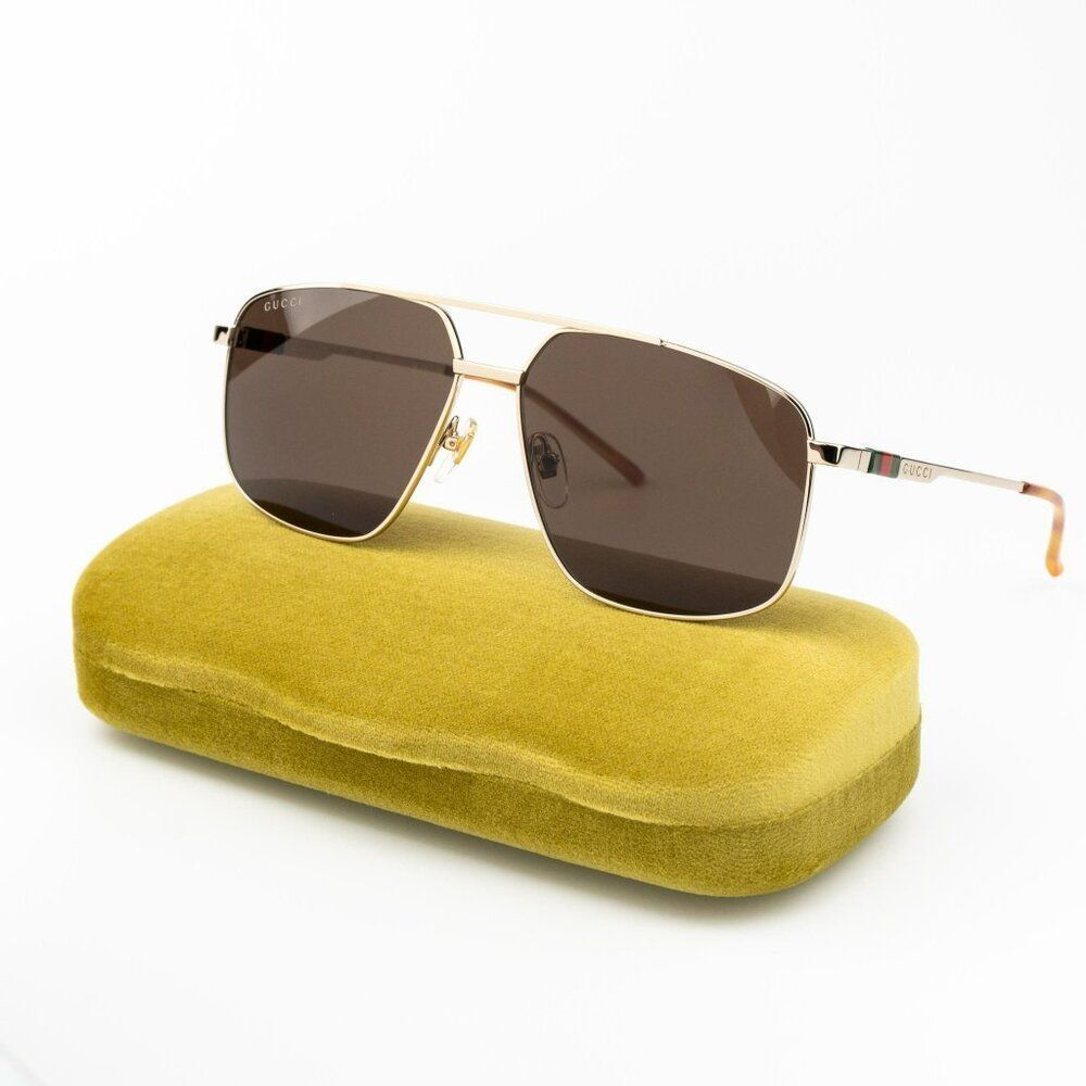 Gucci Men Navigator Sunglasses Gold Brown Aviator Gg1676s 002 Brand New